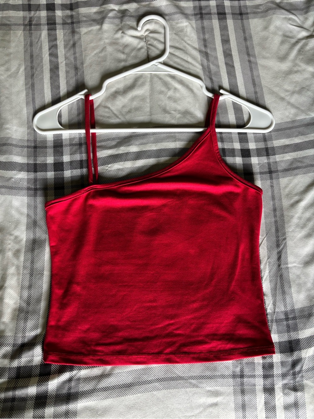 Women's One-Shoulder Red Tank Top